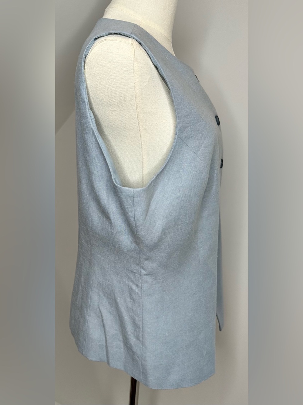 Caroline Constas Blue Lyocell Linen Button Front Vest Top Size Large - Picture 4 of 11
